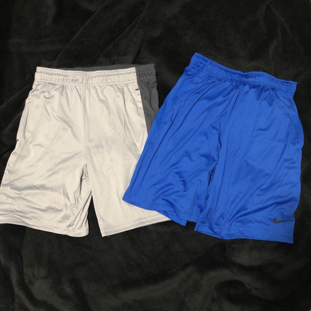 2 gym shorts NIKE Dri fit blue and Reebok gray